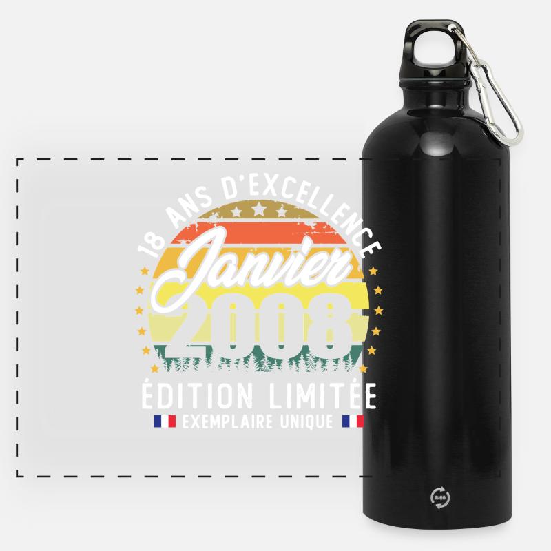January 2008 Vintage 18 Year Anniversary Gift - Panoramic Drinks Bottle with Carabiner 750 ml - black