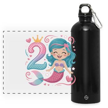 Meerjungfrau 2. Geburtstag 2 Jahre - Panorama Trinkflasche mit Karabiner 750 ml - Schwarz - Vorne