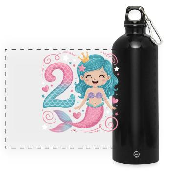 Meerjungfrau 2. Geburtstag 2 Jahre - Panorama Trinkflasche mit Karabiner 750 ml - Schwarz - Vorne
