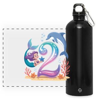 Meerjungfrau 2. Geburtstag 2 Jahre - Panorama Trinkflasche mit Karabiner 750 ml - Schwarz - Vorne