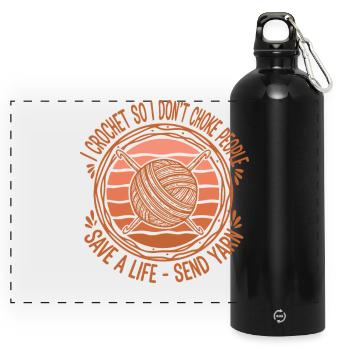 Ich häkle, damit ich niemanden würge und ein Leben rette - Panorama Trinkflasche mit Karabiner 750 ml - Schwarz - Vorne