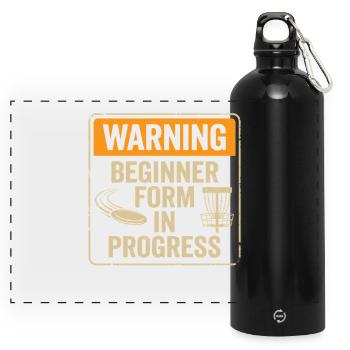 Avertissement Formulaire débutant – Panneau d’avertissement pour le disc golf - Gourde panoramique avec mousqueton 750 ml - noir - Devant