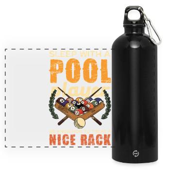 Pool Rack Spruch Shirt - Panorama Trinkflasche mit Karabiner 750 ml - Schwarz - Vorne