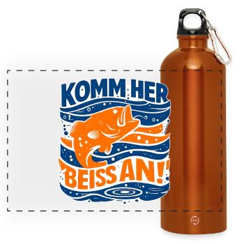 Viens ici, prends une bouchée ! – Diction de la pêche - Gourde panoramique avec mousqueton 750 ml - orange - Devant
