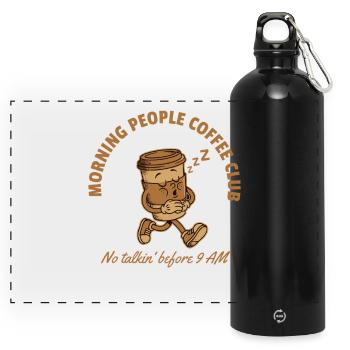 Morning People Coffee Club – No Talkin' Before 9  - Panorama Trinkflasche mit Karabiner 750 ml - Schwarz - Vorne