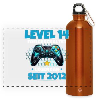 14. Geburtstag Gamer Shirt Level 14 freigeschaltet - Panorama Trinkflasche mit Karabiner 750 ml - Orange - Vorne