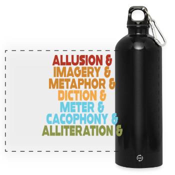 Literary Devices Typography Stack - Panoramic Drinks Bottle with Carabiner 750 ml - black - Front