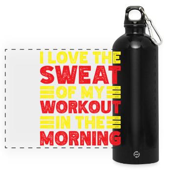 Fitness Motivation Bodybuilder Love The Sweat - Panoramic Drinks Bottle with Carabiner 750 ml - black - Front