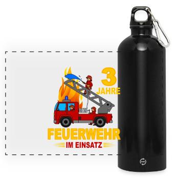 Feuerwehr Einsatz 3 Jahre - Panorama Trinkflasche mit Karabiner 750 ml - Schwarz - Vorne