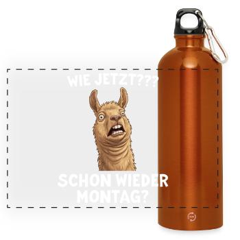 Lama drôle : Et maintenant ? Lundi encore ? - Gourde panoramique avec mousqueton 750 ml - orange - Devant