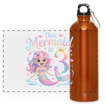Mermaid 3rd Birthday 3 Years - Panoramic Drinks Bottle with Carabiner 750 ml - burnt orange - Front