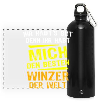 Winzer Geschenk - Panorama Trinkflasche mit Karabiner 750 ml - Schwarz - Vorne