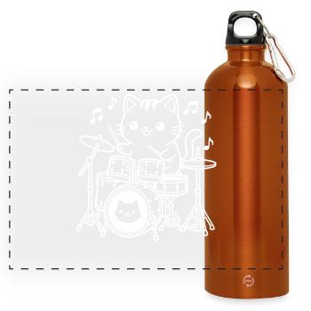 Kawaii Katze Schlagzeuger - Panorama Trinkflasche mit Karabiner 750 ml - Orange - Vorne