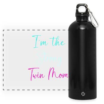 Zwillinge Mama Zwilling Mutter Geschenk - Panorama Trinkflasche mit Karabiner 750 ml - Schwarz - Vorne