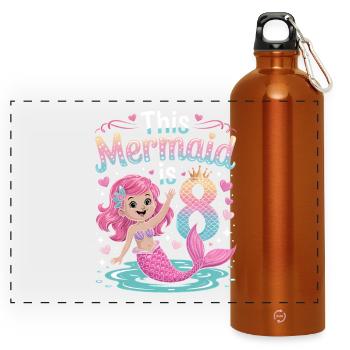 Meerjungfrau 8. Geburtstag 8 Jahre - Panorama Trinkflasche mit Karabiner 750 ml - Orange - Vorne