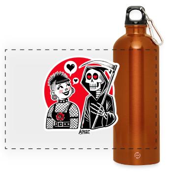 Love meets Grim Reaper – Punk Duo - Panoramic Drinks Bottle with Carabiner 750 ml - burnt orange - Front