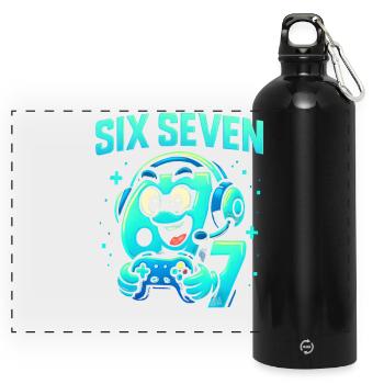 Six Seven Gamer Mascot Italian Brainrot Gaming - Panoramic Drinks Bottle with Carabiner 750 ml - black - Front