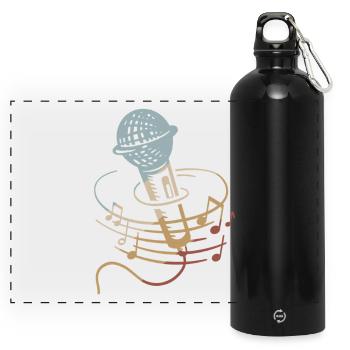 Sänger Mikrofon Karaoke Musiker Mikrophon Singen - Panorama Trinkflasche mit Karabiner 750 ml - Schwarz - Vorne