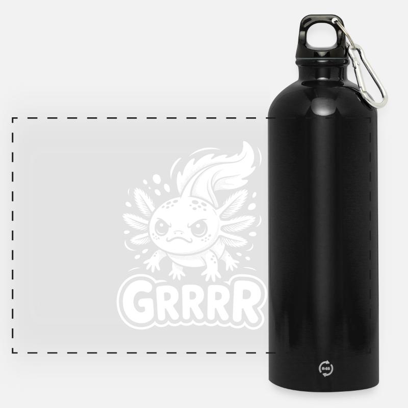 Grump Axolotl - Panoramic Drinks Bottle with Carabiner 750 ml - black