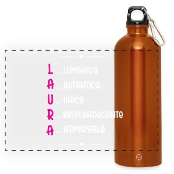 Laura: Personalisierter Name - Panorama Trinkflasche mit Karabiner 750 ml - Orange - Vorne
