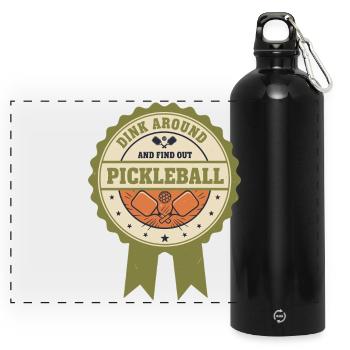 Pickleball spielt herum und findet den lustigen Spieler heraus - Panorama Trinkflasche mit Karabiner 750 ml - Schwarz - Vorne