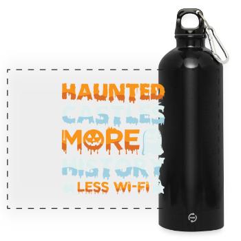 Geisterjäger Halloween Englisch Spruch - Panorama Trinkflasche mit Karabiner 750 ml - Schwarz - Vorne
