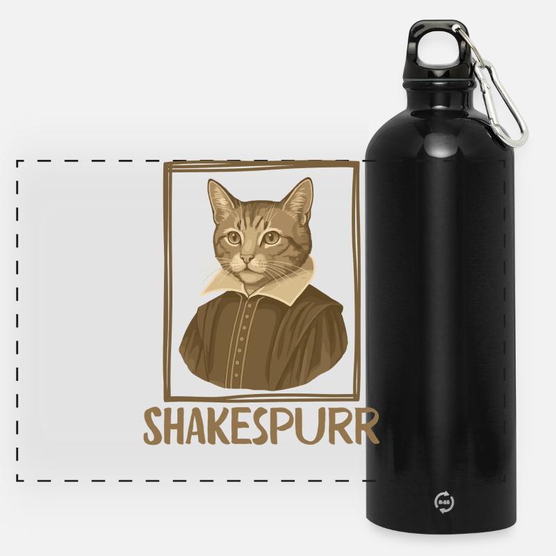 Shakespurr  William Shakespeare Cat Writer - Panoramic Drinks Bottle with Carabiner 750 ml - black