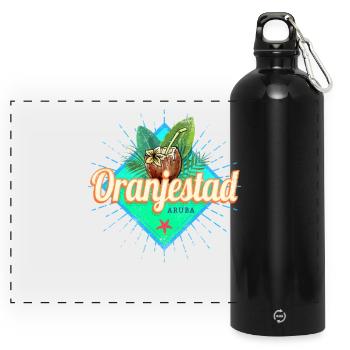 Oranjestad in Aruba Vacation Vintage Caribbean Design - Panoramic Drinks Bottle with Carabiner 750 ml - black - Front