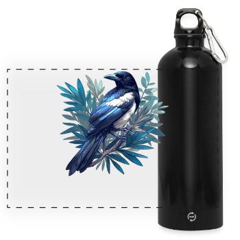 Elstern Elster - Panorama Trinkflasche mit Karabiner 750 ml - Schwarz - Vorne