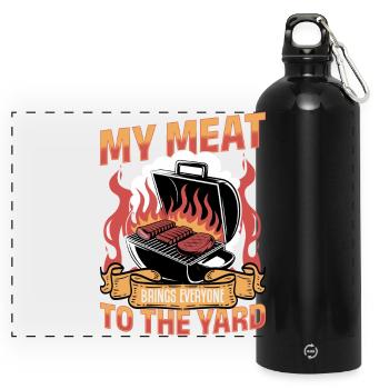 BBQ Grilling Meat Smoking Barbecue - Panoramic Drinks Bottle with Carabiner 750 ml - black - Front
