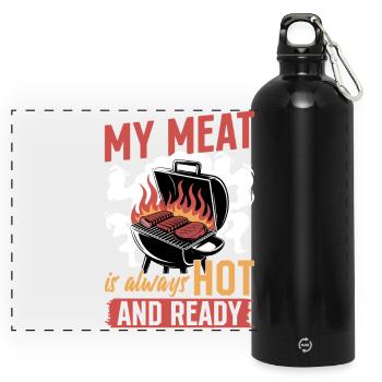 BBQ Grilling Meat Smoking Barbecue - Panoramic Drinks Bottle with Carabiner 750 ml - black - Front