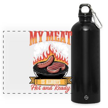 BBQ Grilling Meat Smoking Barbecue - Panoramic Drinks Bottle with Carabiner 750 ml - black - Front