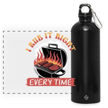 BBQ Grilling Meat Smoking Barbecue - Panoramic Drinks Bottle with Carabiner 750 ml - black - Front
