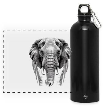 Elefantenkopf Elefant - Panorama Trinkflasche mit Karabiner 750 ml - Schwarz - Vorne