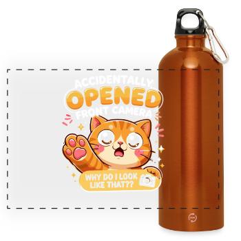Chat caméra frontale ouvert accidentellement - Gourde panoramique avec mousqueton 750 ml - orange - Devant