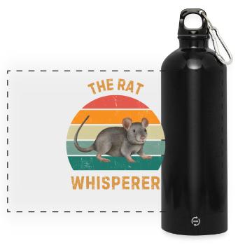 The Rat Whisperer lustiges Haustierrattenbesitzer-Geschenk - Panorama Trinkflasche mit Karabiner 750 ml - Schwarz - Vorne
