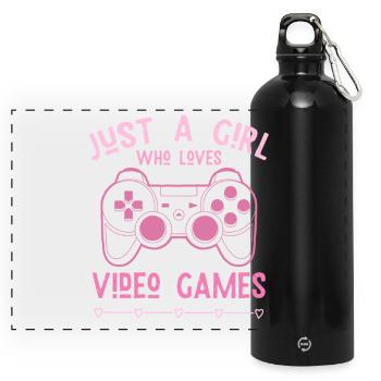 Just a Girl Love Video Games – Gamerin - Gourde panoramique avec mousqueton 750 ml - noir - Devant