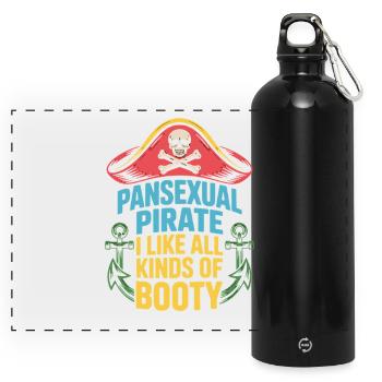  Pansexual Pirate I Like All Kinds Of Booty - Panorama Trinkflasche mit Karabiner 750 ml - Schwarz - Vorne