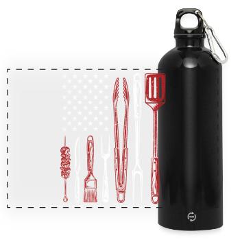 BBQ Grill Tools US Flag Pitmaster - Panorama Trinkflasche mit Karabiner 750 ml - Schwarz - Vorne