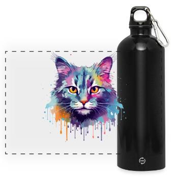 Bunte Splash Art Australische Nebelkatzengesicht - Panorama Trinkflasche mit Karabiner 750 ml - Schwarz - Vorne