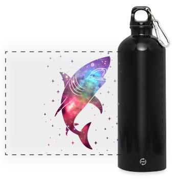 Shark Sharks Space Men Kids Boys Shark - Panoramic Drinks Bottle with Carabiner 750 ml - black - Front