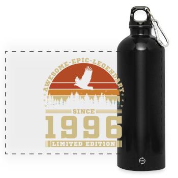 Vintage Retro Birthday Gift 1996 - Panoramic Drinks Bottle with Carabiner 750 ml - black - Front