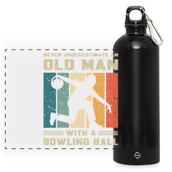 Ne sous-estimez jamais le vieux avec une boule de bowling - Gourde panoramique avec mousqueton 750 ml - noir - Devant