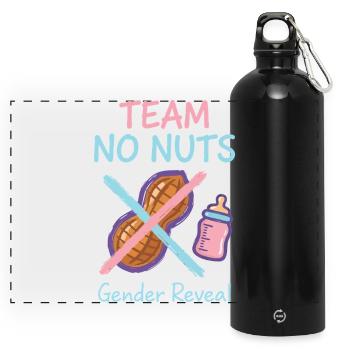Gender Reveal Team No Nuts Babyparty Mama Papa - Panorama Trinkflasche mit Karabiner 750 ml - Schwarz - Vorne