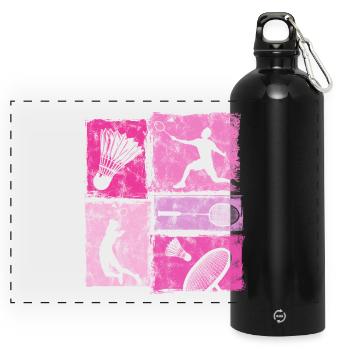 Badminton moves in vintage look with badminton - Panoramic Drinks Bottle with Carabiner 750 ml - black - Front