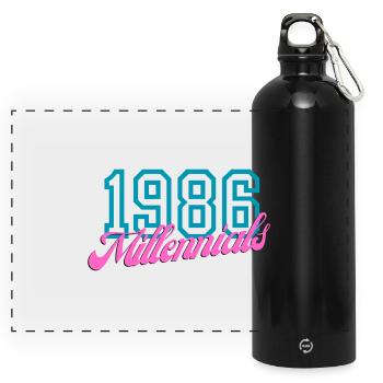1986 Millennials Retro Numerisches Design - Panorama Trinkflasche mit Karabiner 750 ml - Schwarz - Vorne