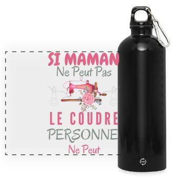 Humour Maman couturière - Gourde panoramique avec mousqueton 750 ml - noir - Devant