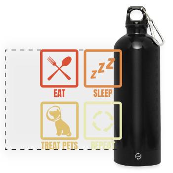 Essen Schlafen Tiere behandeln - Panorama Trinkflasche mit Karabiner 750 ml - Schwarz - Vorne