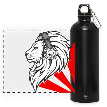 Lion élégant avec des écouteurs - Gourde panoramique avec mousqueton 750 ml - noir - Devant