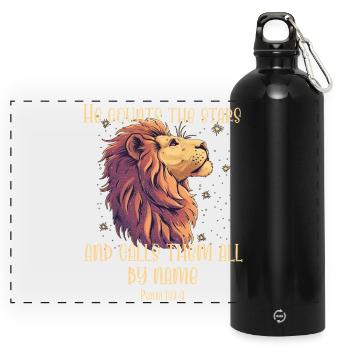 Löwe Bibelvers Christlich - Panorama Trinkflasche mit Karabiner 750 ml - Schwarz - Vorne